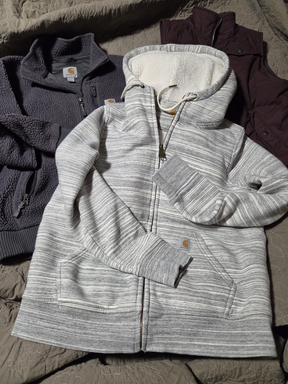 Carhartt Heather Stripe Sherpa-Lined Zip Hoodie - Light Gray 3 Pack